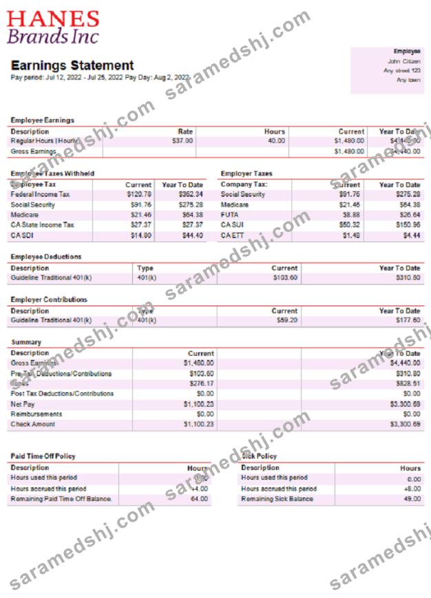 USA clothing company earning statement
